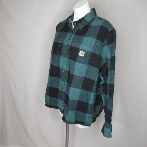 Carhartt Teal Green Rugged Flex Flannel Check Plaid Shirt Women's XXLarge XXL - Picture 2 of 9